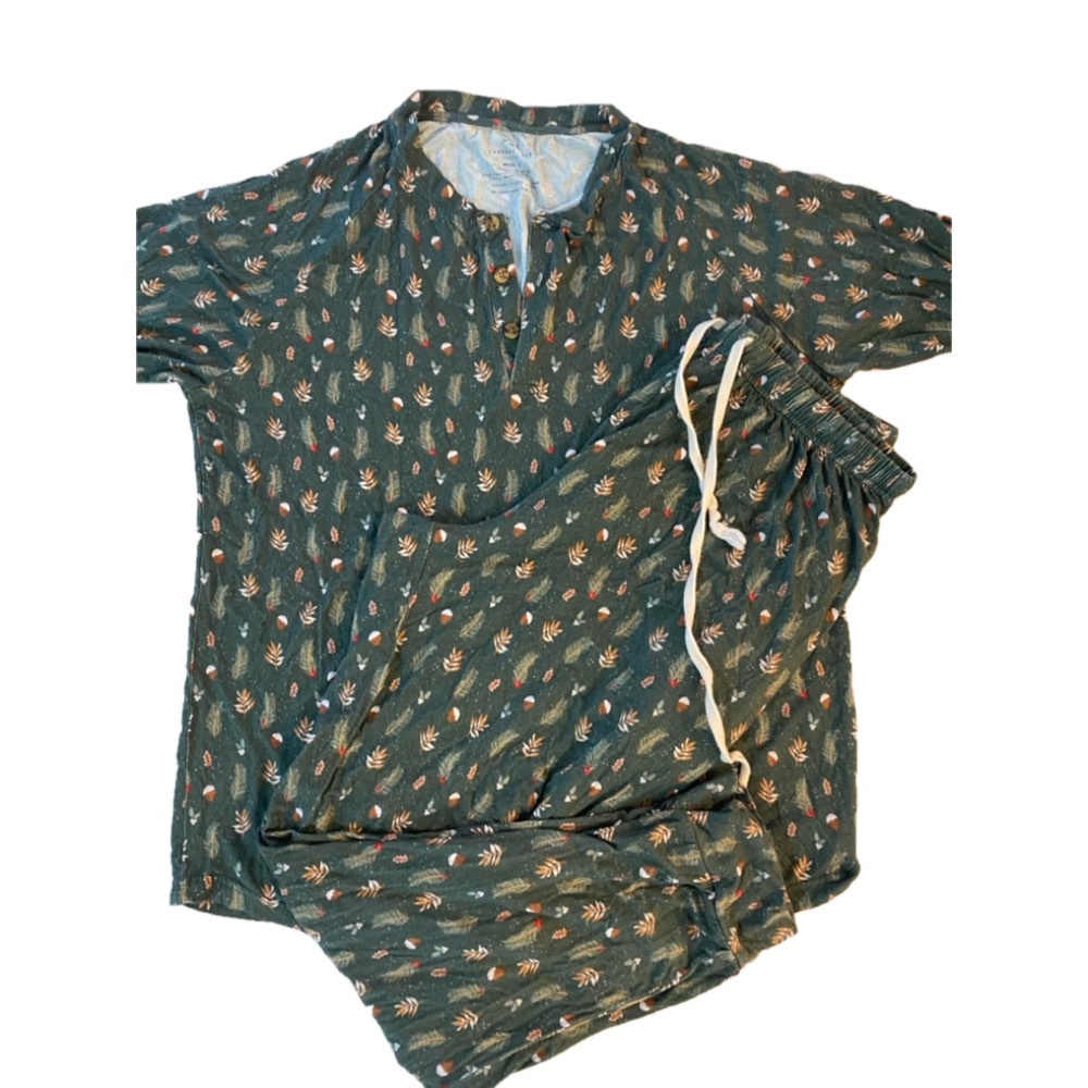 Men's Current Tyed Pajama Set large top xl bottom Christmas Green Brown